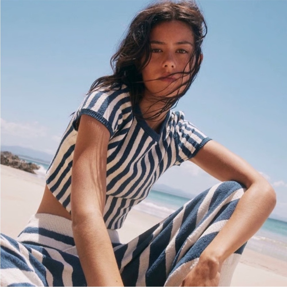 FP Beach Roberta Striped Blue and White Knit Top